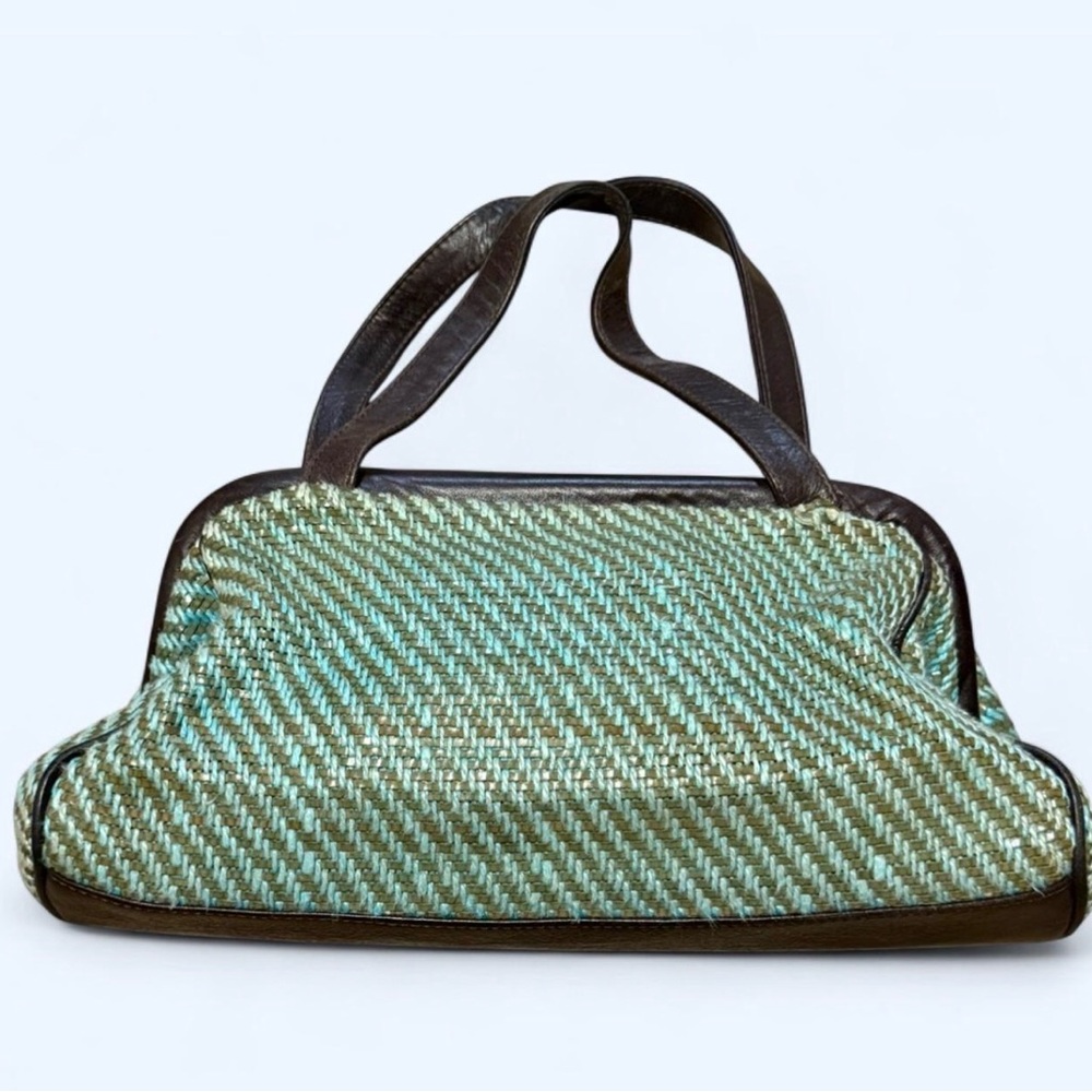 Vintage Kooba New York Woven Aqua & Brown Leather Shoulder Bag Y2K